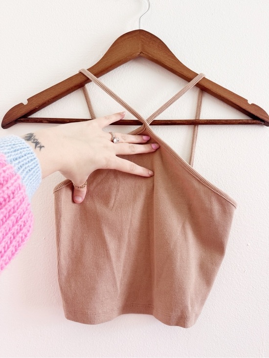 Zara Tops - Zara Tan Ribbed Spaghetti-Strap Cropped Cami size large